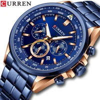 curren sport style men wristwatches luxury quartz watches man stainless steel chronograph outdoor watch with calendar blue