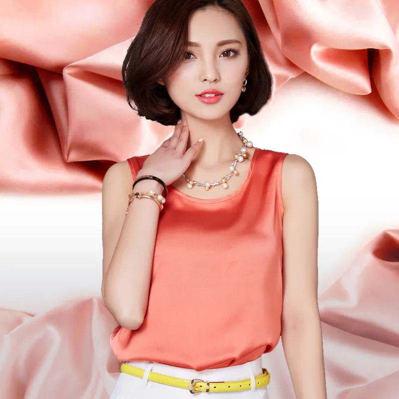 

New Sleeveless Blusas Silk all-match Chiffon Vest fashion Tops color Solid shirt Women shirt Summer Casual Blouse Blouse Sleeve