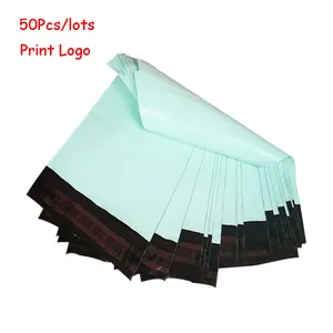 50Pcs/pack Poly Express Courier Bag Light Green Self Adhesive Clothing Mailing Bags Waterproof PE En in USA (United States)