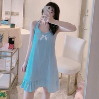 summer new style womens nightdress solid color lovely sweet sexy nightgown sleepstirts korean version sling skirt home wear