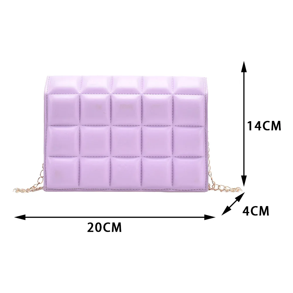 

Portable Lattice Pattern Thin Metal Chain Totes Women PU Leather Solid Color Shoulder Messenger Bag Fashion Square Money Purse