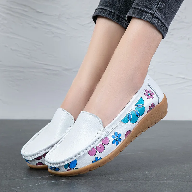 Spring and Autumn New Style Loafers Printed Casual Wedge Heel Women's Single Shoes Peas Shoes Mother