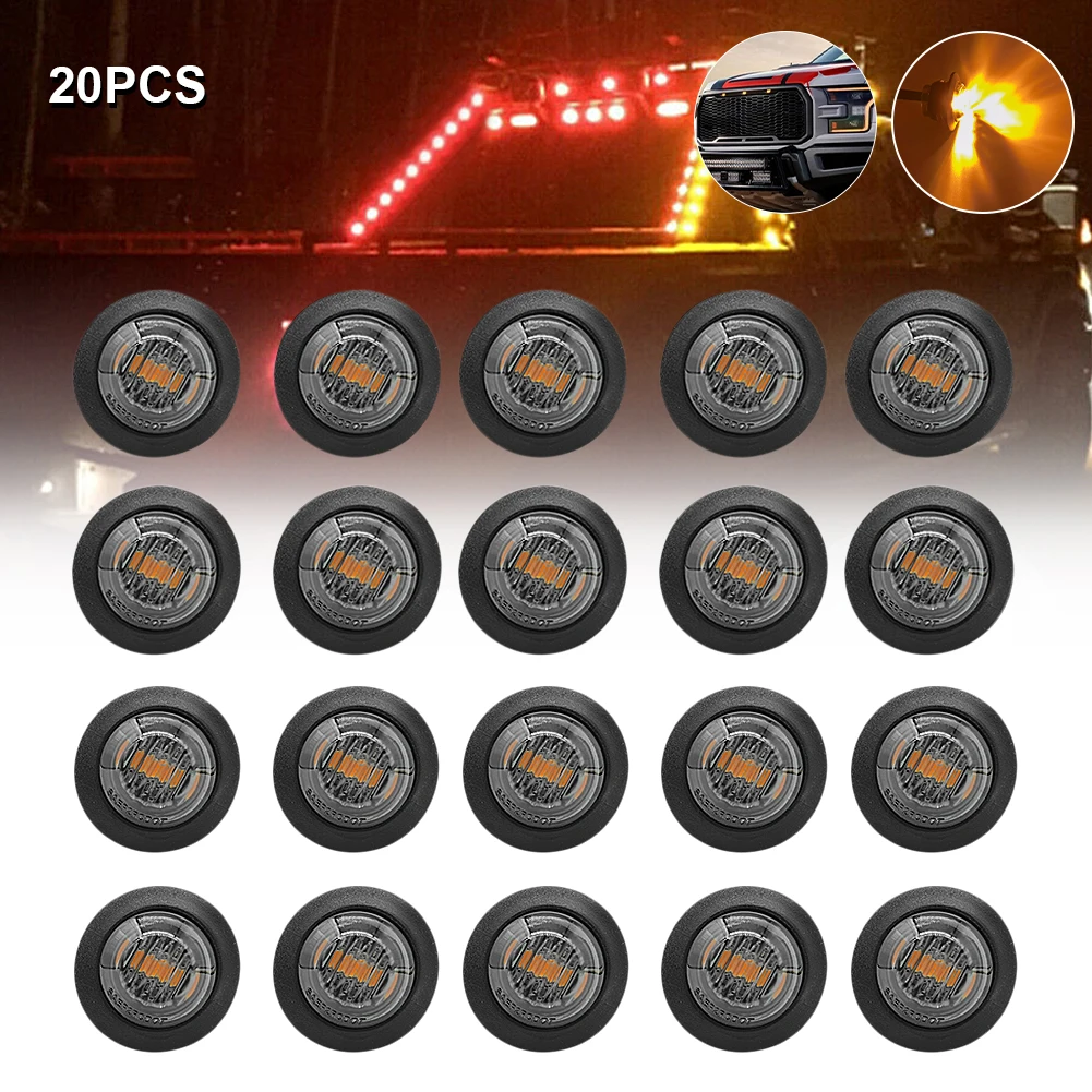 

20Pcs 3/4inch Car Truck Light 3LED Round Side Marker Amber Grille Light Warning Lamp Smoked Waterproof Shell Trailer RV Light