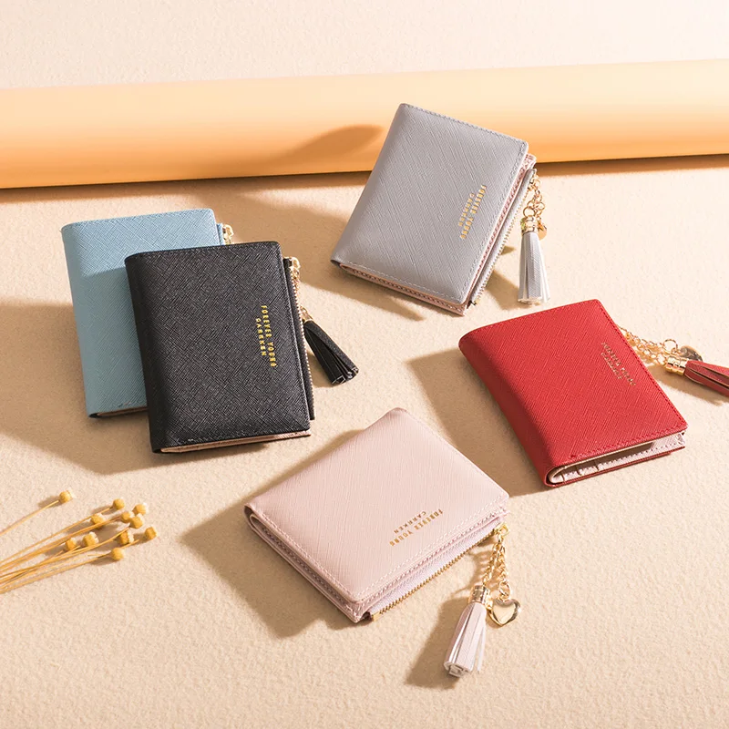 Женский кошелек с кисточкой маленький симпатичный женские короткие кожаные