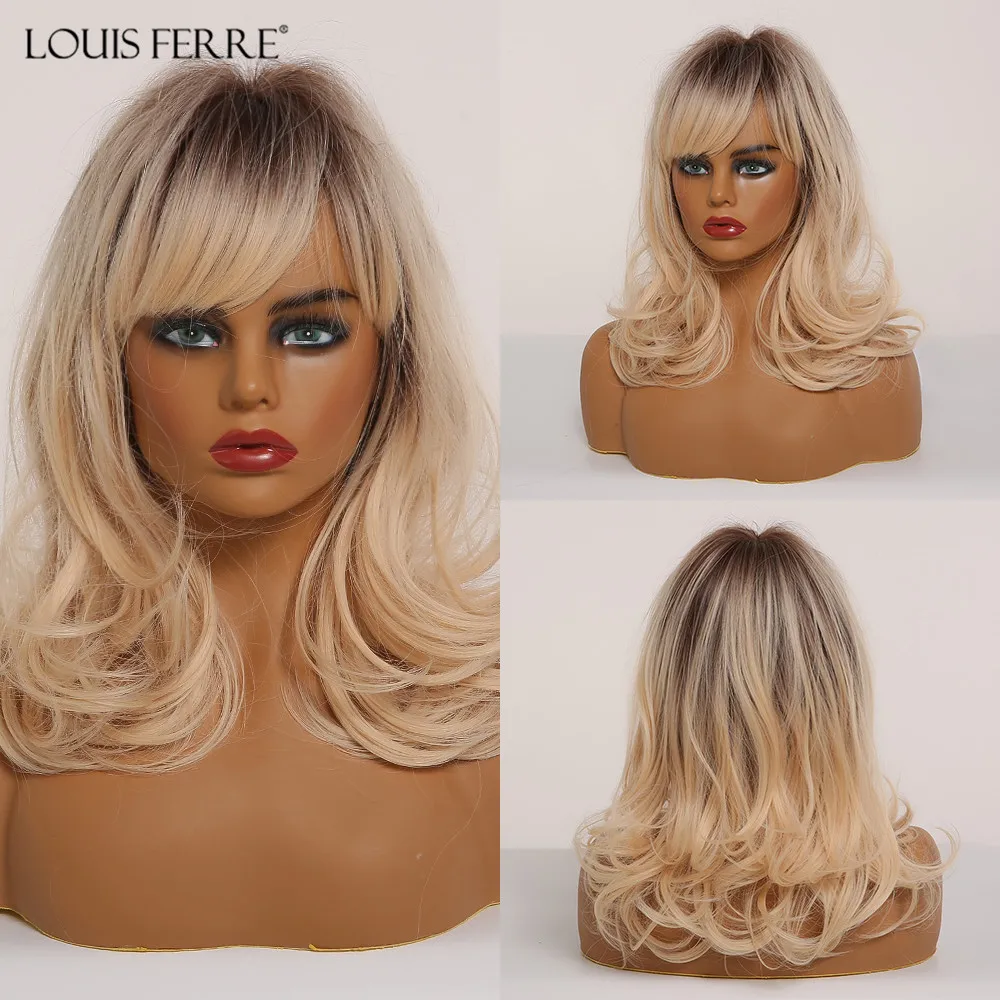 Парик LOUIS FERRE с эффектом омбре темно коричневый золотистый синтетический парик