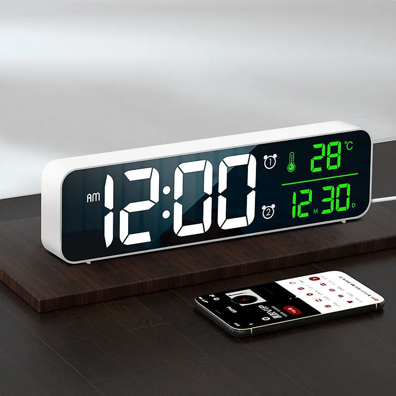 

Music LED Digital Alarm Clock Voice Control Temperature Date Display Desktop Mirror Table Clock Home Decoration Electronic Clock