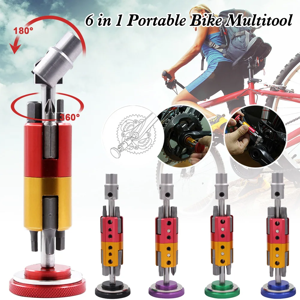 

Portable Bike Multitool Bike Repair Tool Multi-Function In Crank With Hex Wrench Screwdriver Bits