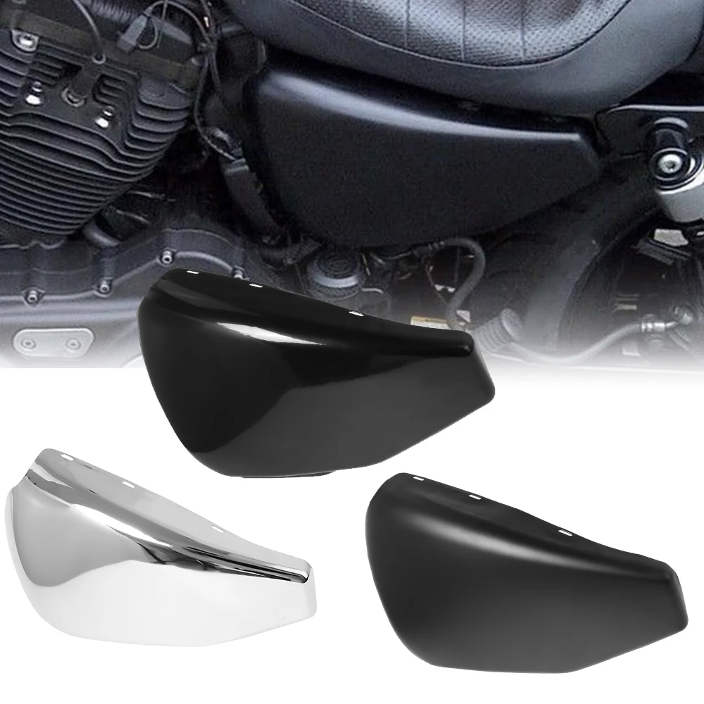 Motorcycel Chrome ด้านซ้ายแบตเตอรี่เหล็กสีดำ Fairing สำหรับ Harley Sportster XL 1200 883 2004-2013