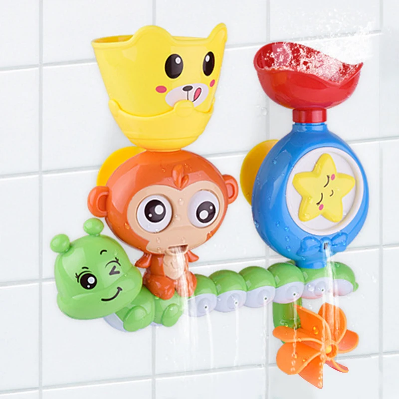 

Baby Cartoon Monkey Classic Shower Bath Toy Marble Race Run Track 14 Pcs Animal Starfish Sprinkle Bathtub Toy Set For Kids
