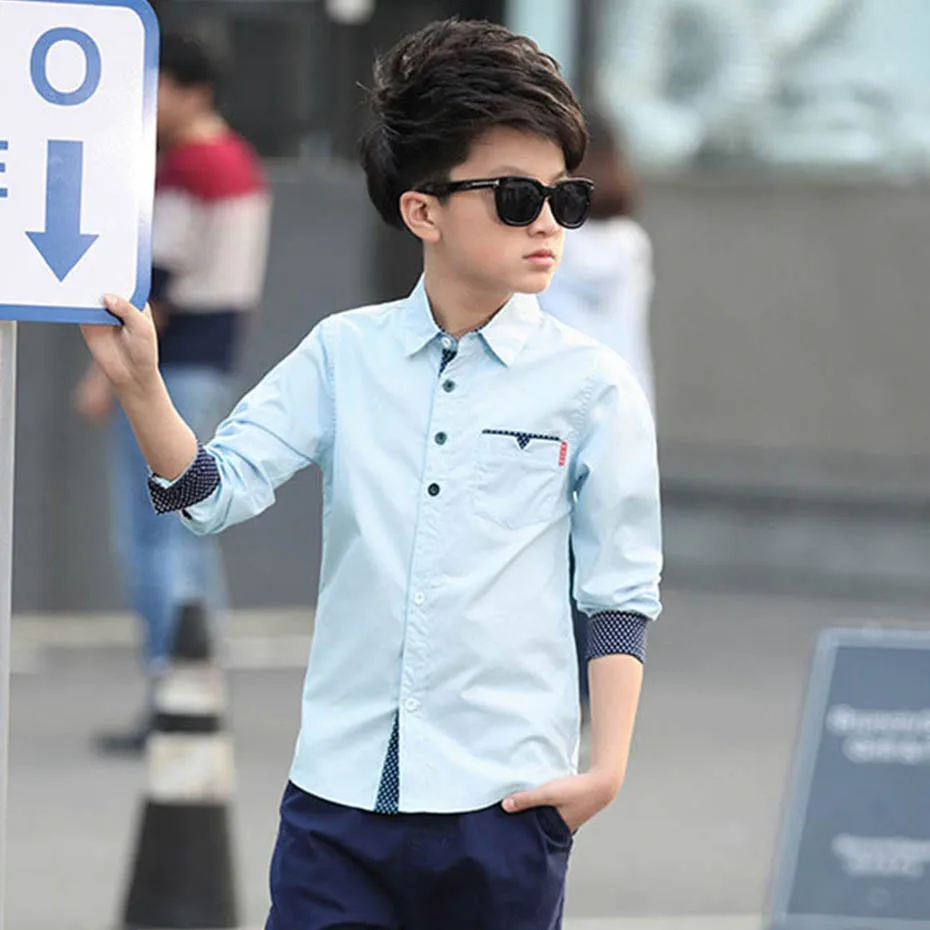 Рубашки для мальчиков в горошек лоскутные рубашки блузка с отложным воротником