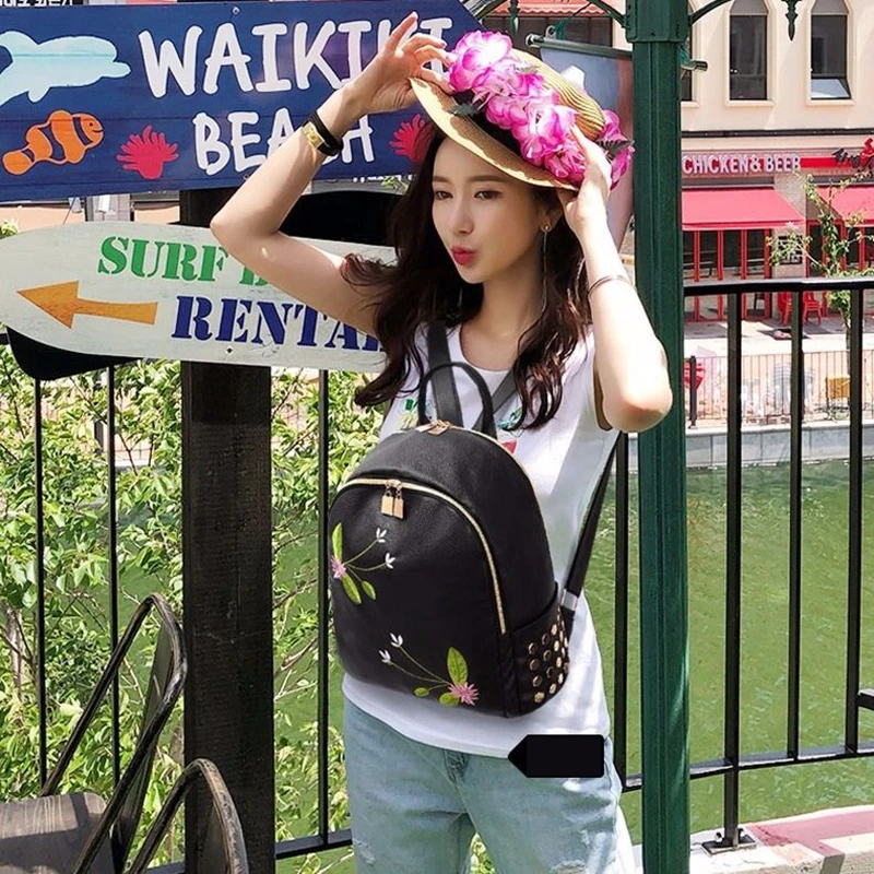 Модная вышивка большой емкости национальный ветер рюкзак корейский Дикая