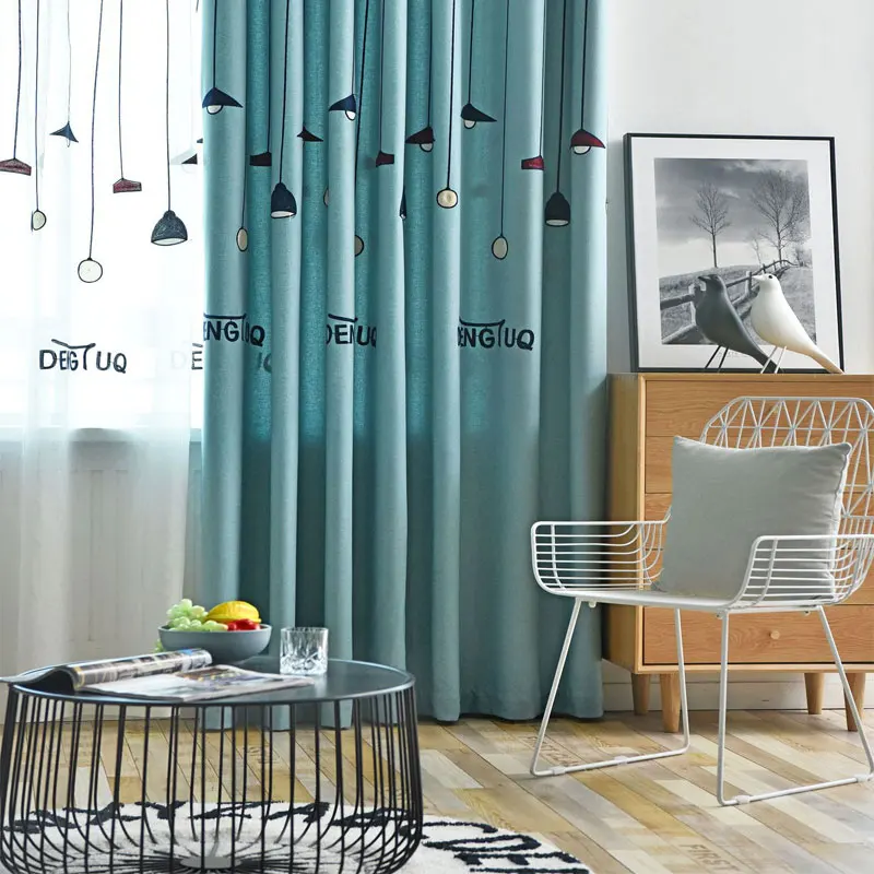 Скандинавский современный стиль шторы на заказ лампа с вышивкой спальня