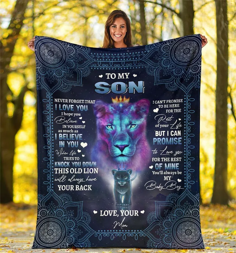 

Animal Themed Flannel Blanket with Letters TO MY SON I LOVE YOU Sofa Carpet Gift for Son Boy Birthday Children's Day HFing