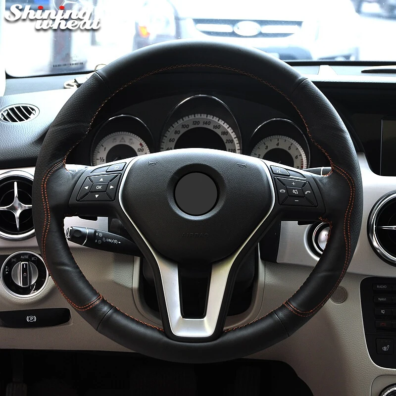 

Black Genuine Leather Car Steering Wheel Cover for Mercedes Benz A-Class 2013-2015 B-Class 2011-2014 CLA-Class
