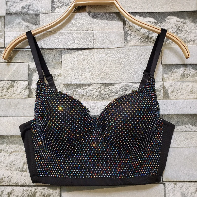 2020 Цветной сетки Стразы укороченный Топ для женщин