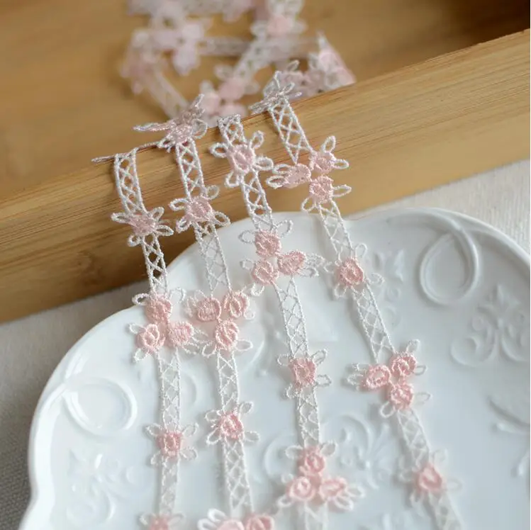 2 метра бежевая с розовой и синей Европейской вышивкой свадебная кружевная