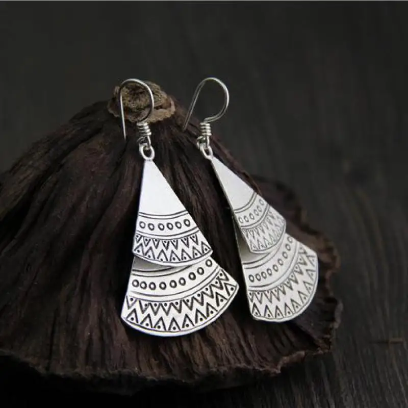 Женские двухслойные серьги ручной работы в богемном стиле из настоящего чистого