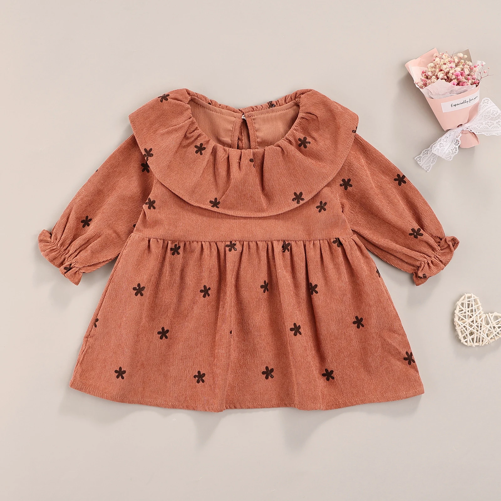 

Baby Clothing Cartoon Printed Long Sleeve Ruffle Dress Toddler Girls Spring Autumn Casual Cotton Daily Skirt 0-24 Months