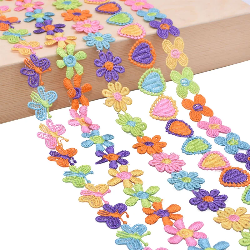 

3Yards Colorful Daisy Flower Hearts Lace Ribbon Trim Wedding Embroidered DIY Handmade Crafts Patchwork Ribbon Sewing Accessories