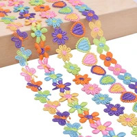 3yards colorful daisy flower hearts lace ribbon trim wedding embroidered diy handmade crafts patchwork ribbon sewing accessories
