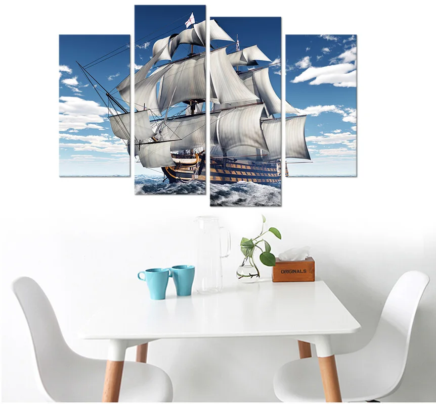 Огромная постер лодка настенная Картина на холсте 4 шт. красивое небо домашний