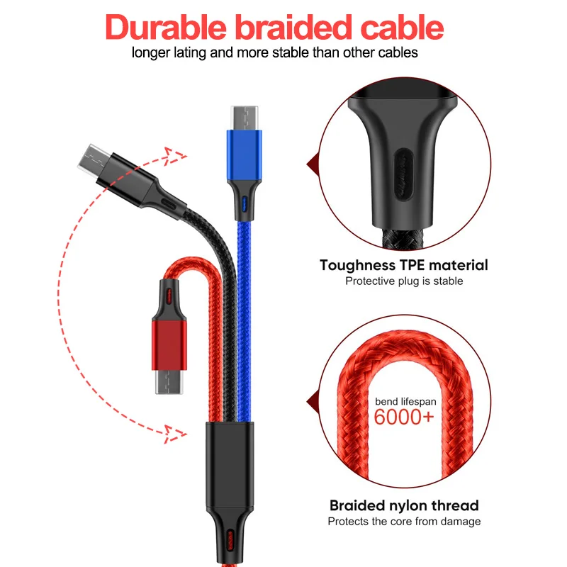 3 в 1 USB кабель для зарядки мобильный телефон Type C 3A быстрое зарядное устройство