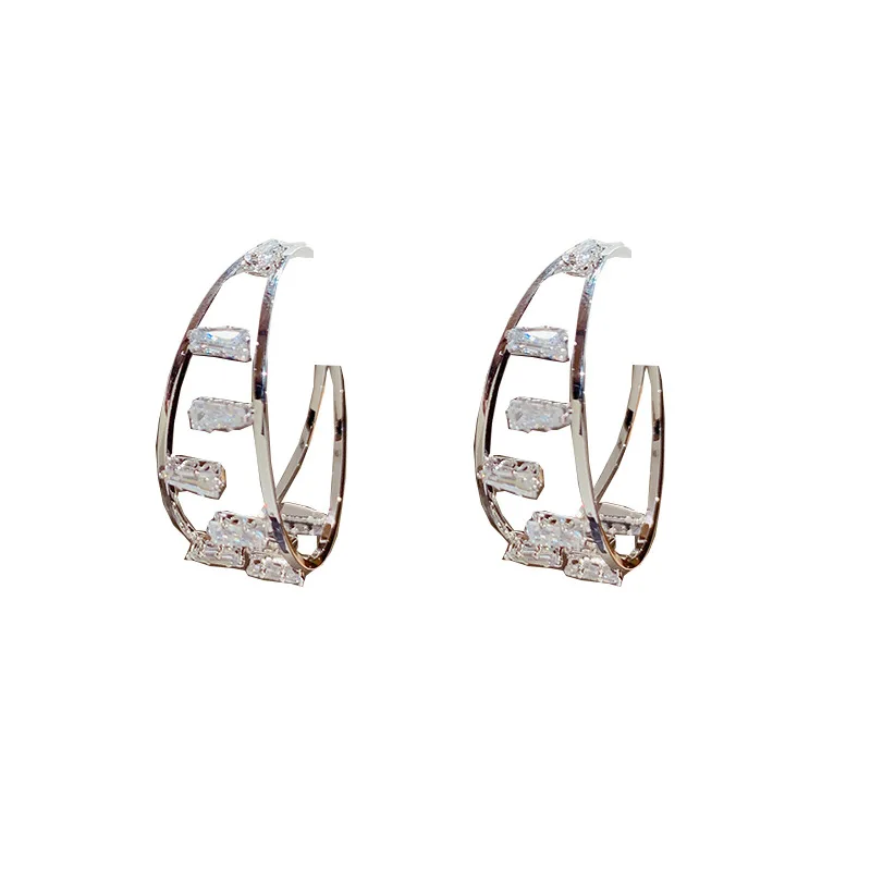 

Micro-inlaid Zircon Hollow C Type S Needle Personality 14K Real Gold Stud Earrings for Women Cubic Zircon ZC Earrings
