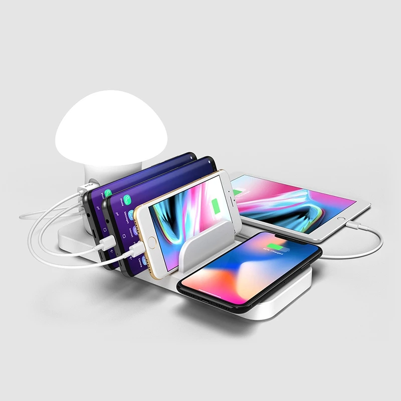 Multiple USB Phone Charger Mushroom Night Lamp Wireless Charging Station EU Plug for Mobile Phones | Электроника