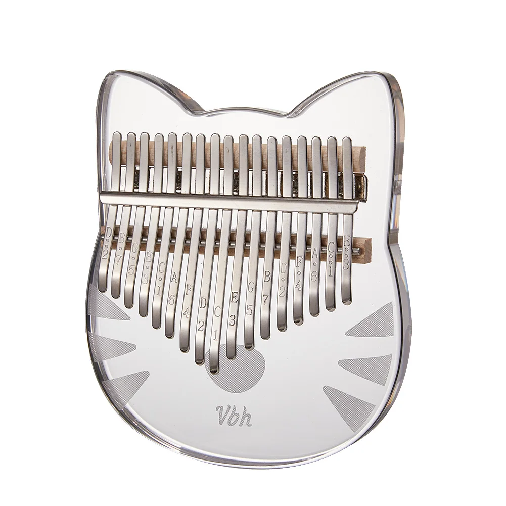 

17 Keys Transparent Cat Kalimba Acrylic Thumb Finger Piano for Beginner African Sanza Mbira with Tuning Hammer Sticker