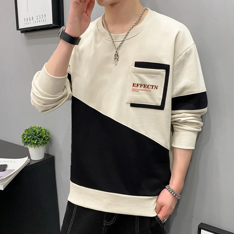 Новинка осени 2021 мужской модный свитшот в стиле пэчворк с круглым вырезом