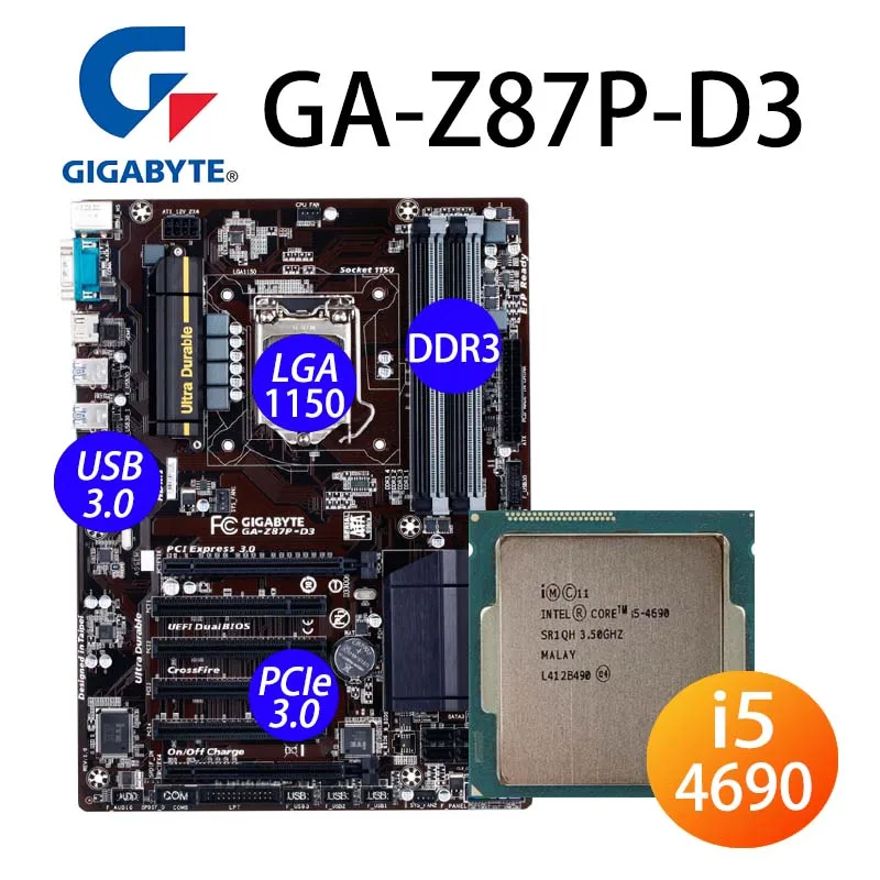 Bestellen LGA 1150 Gigabyte GA-Z87P-D3 Motherboard + CPU Intel Core I5 4690 HDMI-Kompatibel 3,5 GHz 6MB 32GB Overlocking Z87 Placa-Mãe ATX