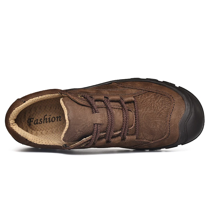 Мужские кроссовки с низким берцем коричневые повседневные кожаные