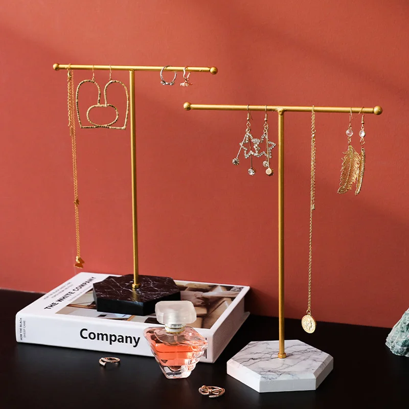 

Gold T-shaped Wooden Bottom Earrings Ring Necklace Watch Jewelry Shelf Jewelry Stand Counter Pendant Jewelry Display Stand