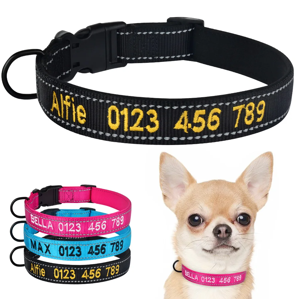 Регулируемый нейлоновый ошейник для собак с индивидуальной вышивкой ошейники