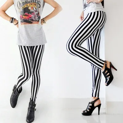 

New 2020 Women Sexy New Lady Fashion Skinny Chic Look Vertical Leggings Black and White Spandex Zebra Stripe Pants Lovely
