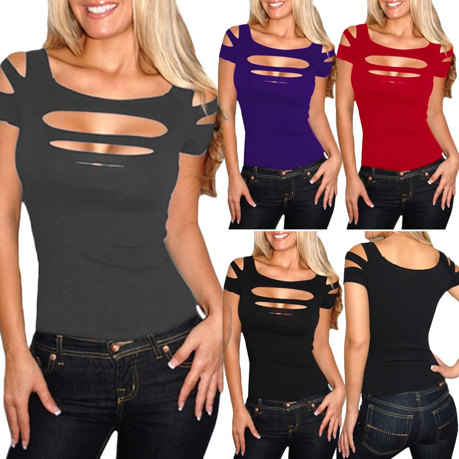 

Womens Ladies Sexy Casual T-Shirt Short Sleeve Slim Top Blouse Clubwear