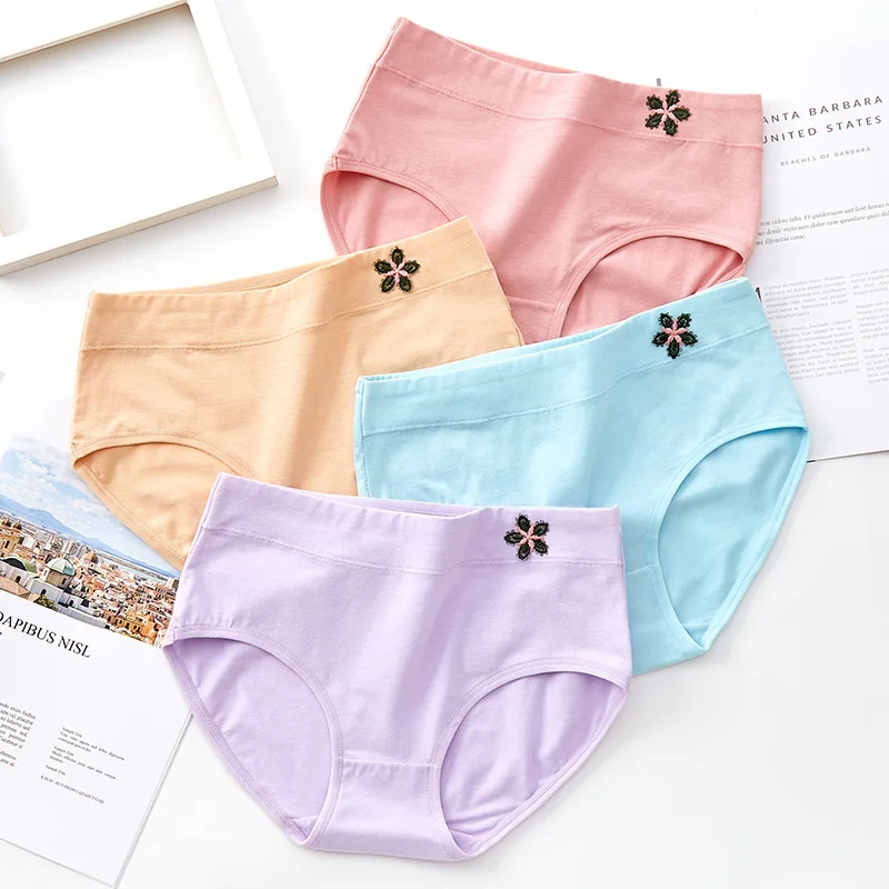 

Women's panties solid color lingerie embroidery sexy mid-waist bag hip briefs comfortable breathable simple Women's underwear
