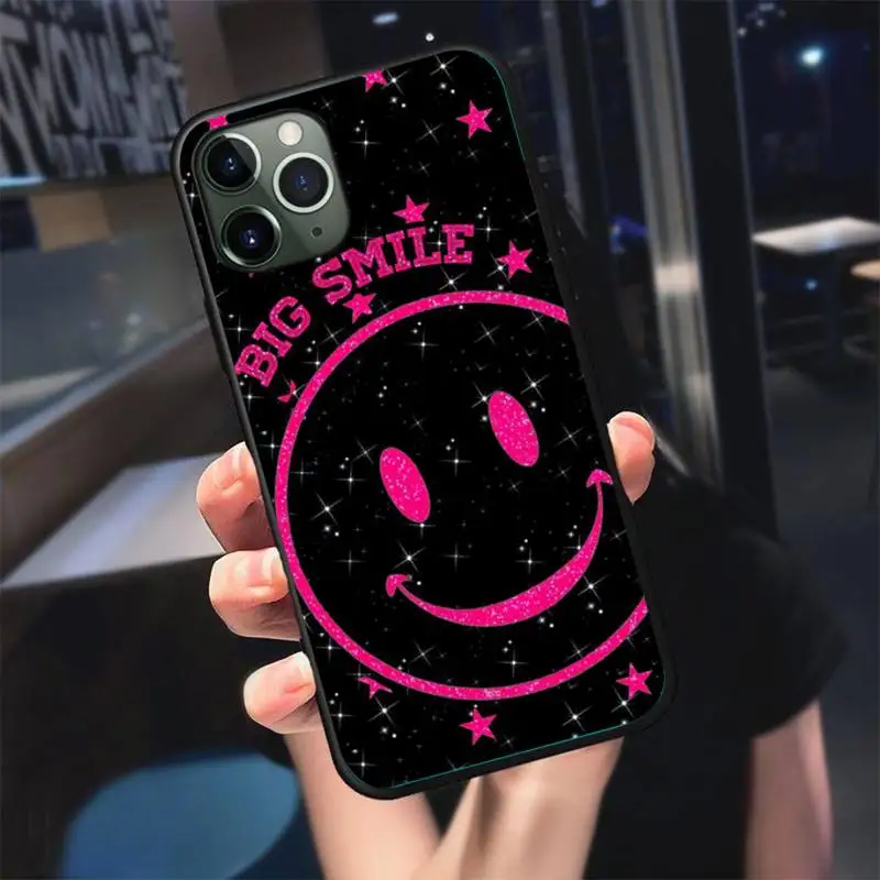 

INS Cute Cartoon Smiley Lovely Phone Case For iphone 7 8 plus x xr xs 11 12 mini pro max black soft nax fundas cover