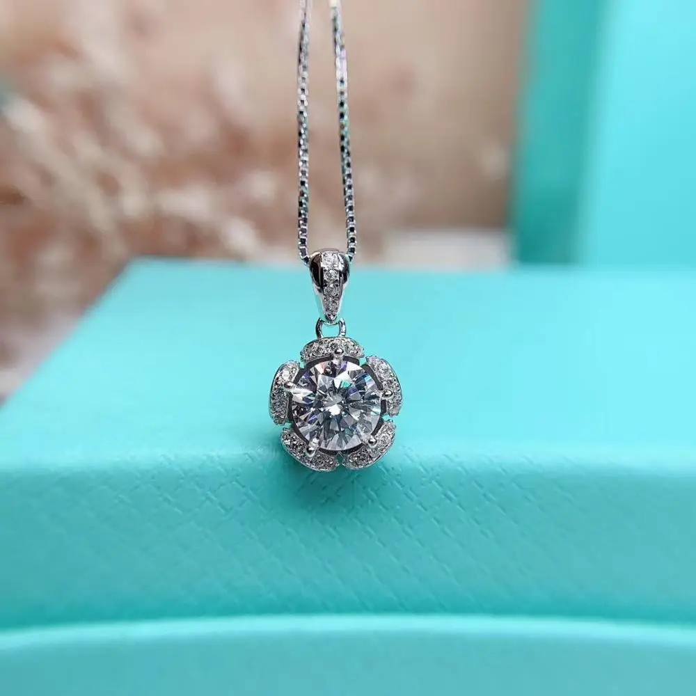 Круглые серебряные подвески Moissanite, 1 CT D VVS, роскошные Подвески Moissanite Weding для женщин