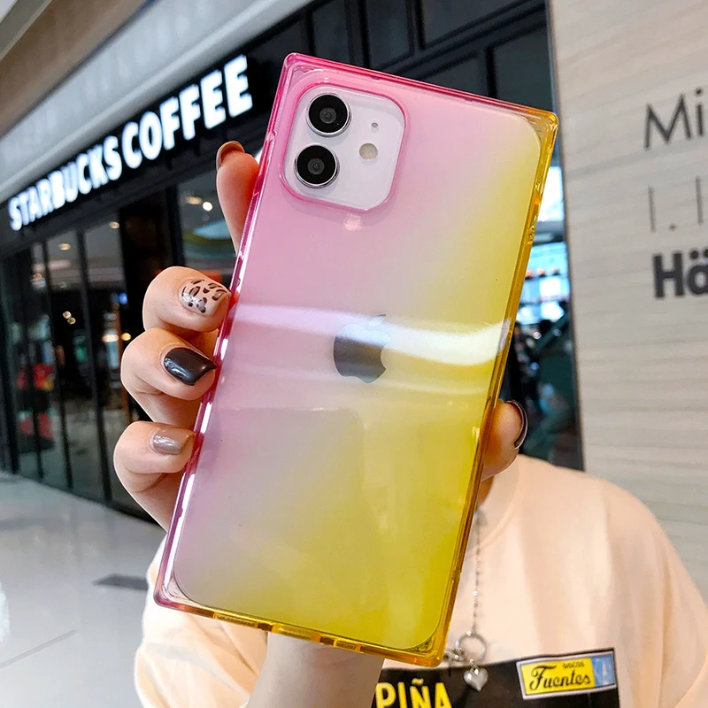 

For iPhone 11 12 Pro Max 7 8 Plus Transparent Gradient Square Bumper Shockproof Phone Case For iPhone 12 Mini XS Max X XR SE