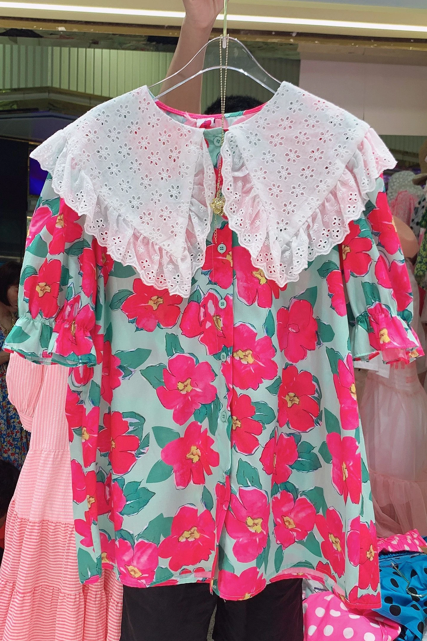 

Sweet Girl Fashion Women's Floral Print Stringy Selvedge Shirt Summer 2021 Cute Short Sleeve Peter Pan Collar Blouse