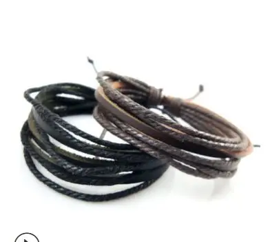 

Vintage Retro Punk Handmade Fashion Jewelry multilayer Leather Braided Rope Wristband men bracelets & bangles for Male