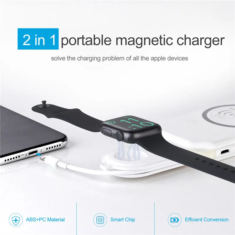 2 в 1 портативное магнитное Беспроводное зарядное устройство для Apple Watch 5 4 3 USB