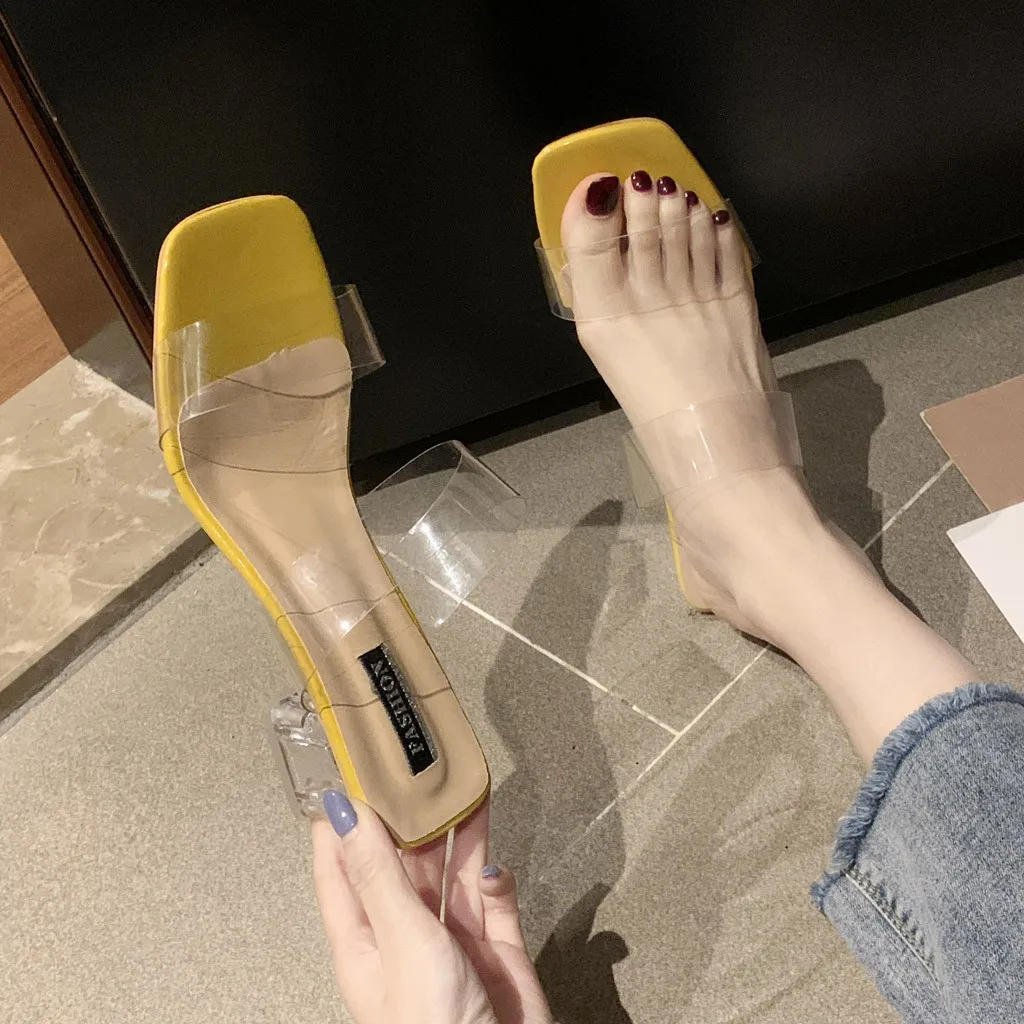 Женские шлепанцы JAYCOSIN простые прозрачные высокие каблуки летние | Обувь