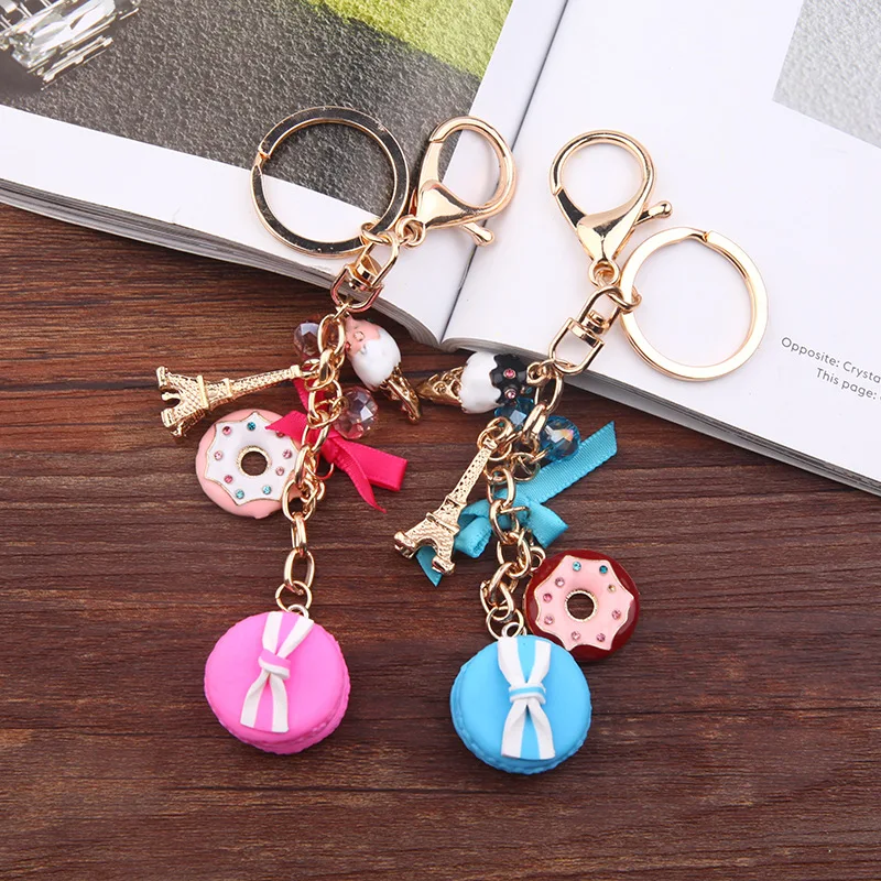 Брелок для ключей модная подвеска в виде десерта с изображением макарона и башни