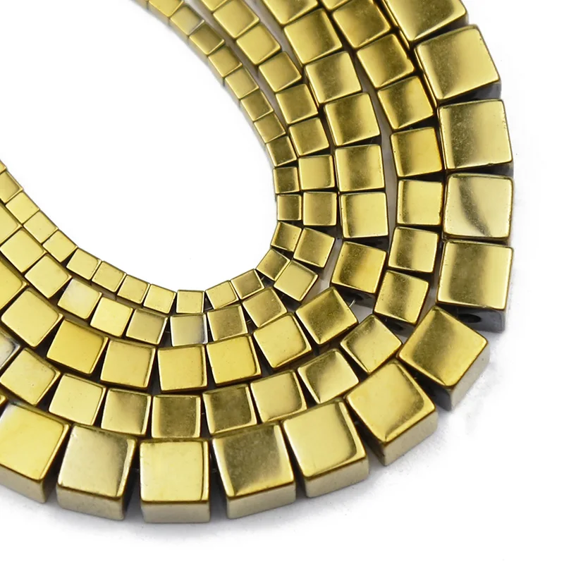 JHNBY 2/3/4/6MM Gold Square Shape Hematite Natural Stone Spacers Loose Beads For Jewelry Making Diy Pendant Bracelet Accessories | Украшения