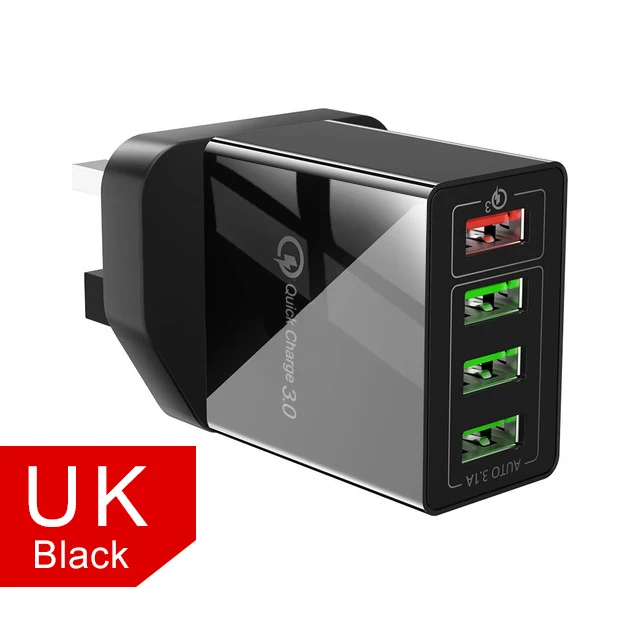Black UK Charger Олаф 4 порта QC 3,0 USB зарядное устройство для iPhone Plus X XR XS Max Быстрая зарядка для Xiaomi huawei настенное зарядное устройство для мобильного телефона - Тип штекера: Black UK Charger