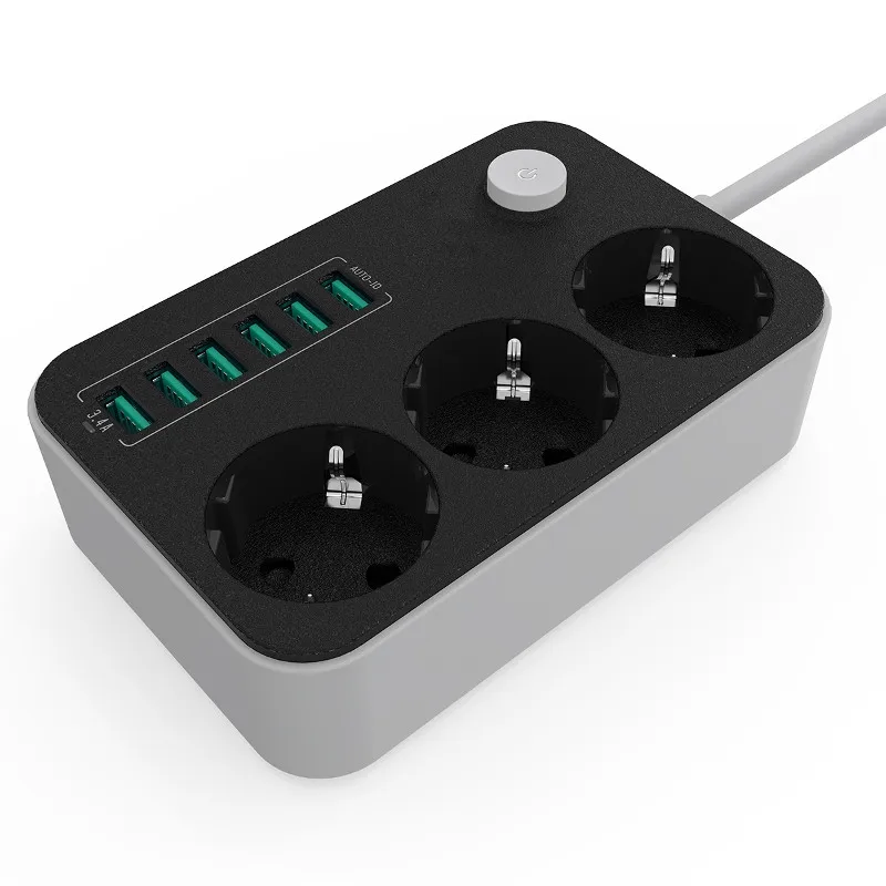 LDNIO, умный USB адаптер, зарядное устройство, 6 портов, 5 В, 3.4A, 2.4A, 3 розетки переменного тока, ЕС, розетка, удлинитель для Iphone 8 X, Xiaomi Mi9