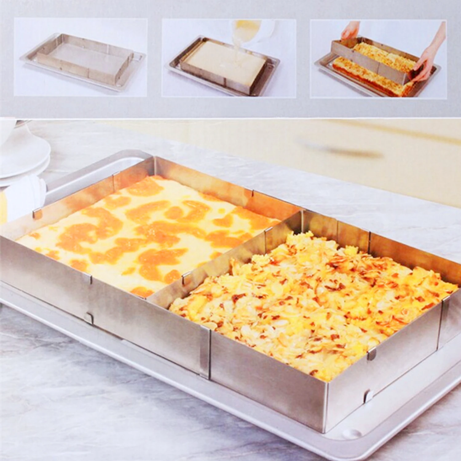 

Adjustable Mousse Ring 3D Rectangle Cake Mold Cookie Fondant Stainless Steel Baking Mould Kitchen Dessert Cake Decorating Tool
