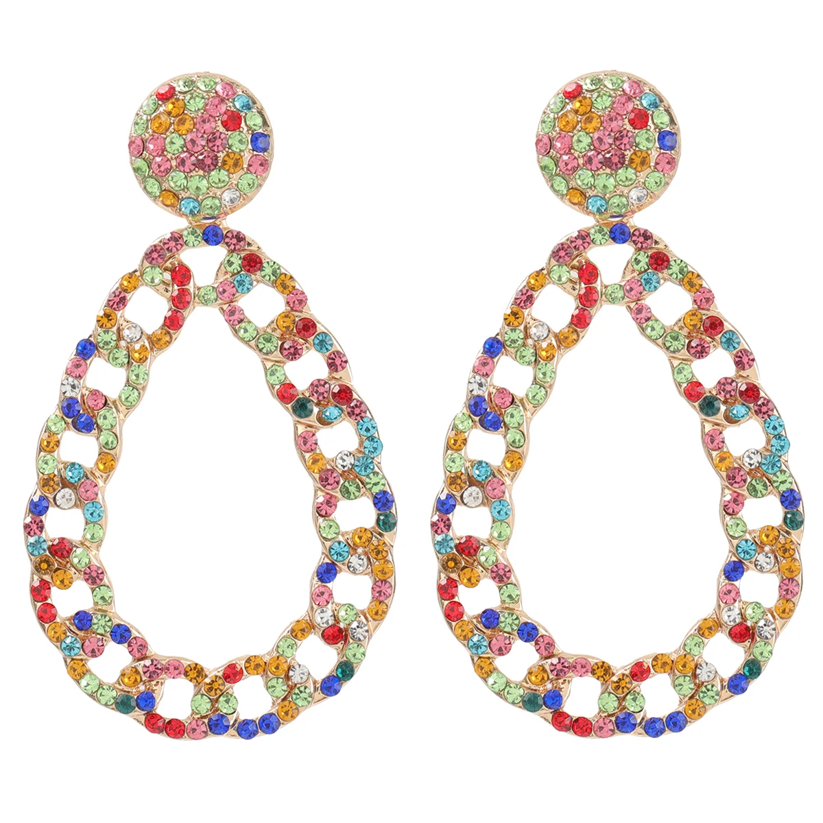 

JIJIAWENAHU New Trend Rhinestone Multicolor Oval Ladies Earrings Dinner Party Fashion Statement Earrings Accessories